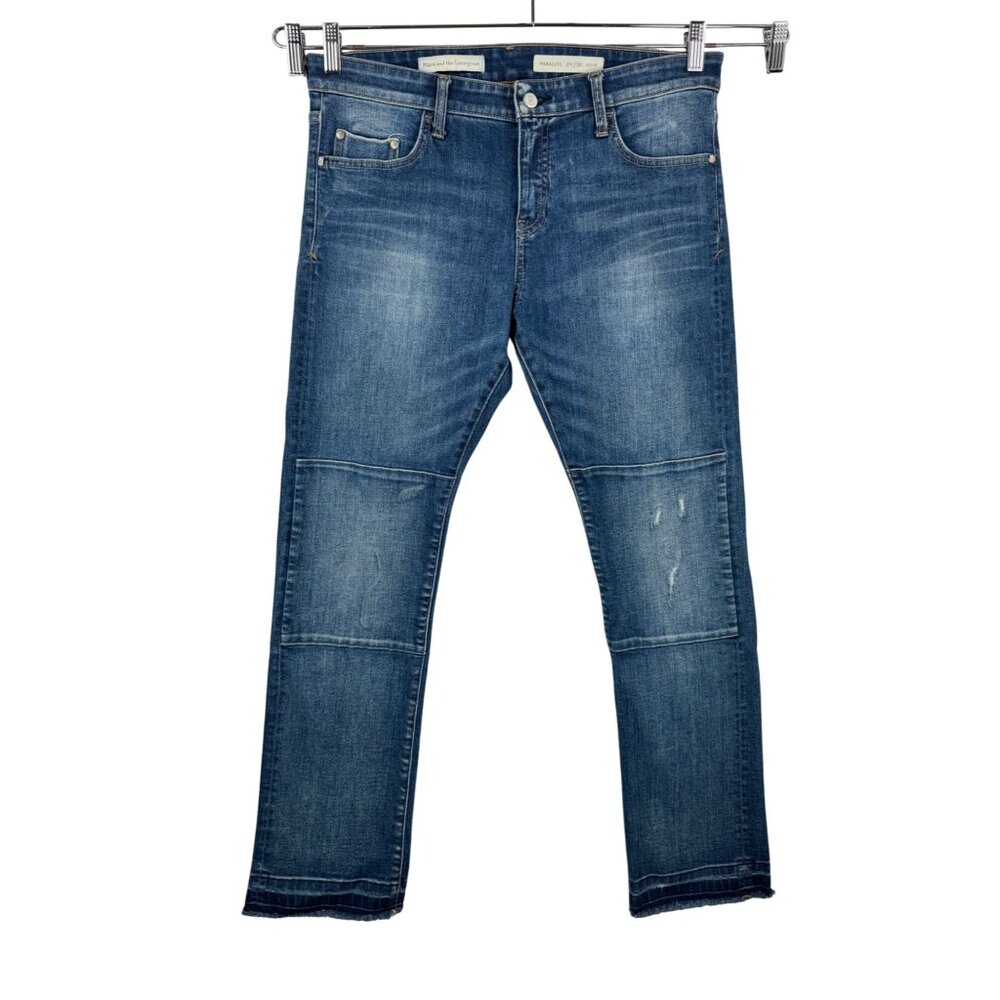 Anthropologie Pilcro Parallel mid rise straight leg jeans patch sz 32P